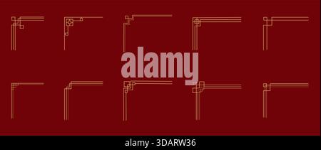 Cornici tradizionali coreane, bordi delle linee con ornamenti degli angoli a nodo. Illustrazione vettoriale Illustrazione Vettoriale