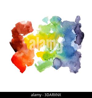 Macchie multicolore simili a puzzle in colori arcobaleno. Illustrazione isolata ad acquerello disegnata a mano con texture artistica. Ideale per divertirsi Foto Stock