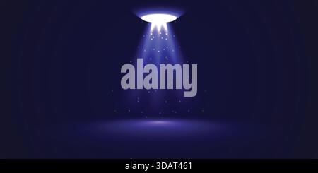Scena del fascio di luce UFO blu profondo Illustrazione Vettoriale