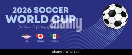 Striscione blu moderno della Coppa del mondo di calcio 2026 Illustrazione Vettoriale