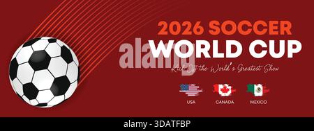 Striscione dinamico rosso della Coppa del mondo di calcio 2026 Illustrazione Vettoriale