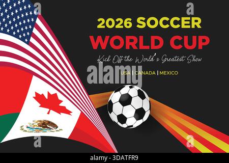Coppa del mondo di calcio 2026 USA Canada tema bandiera Messico Illustrazione Vettoriale