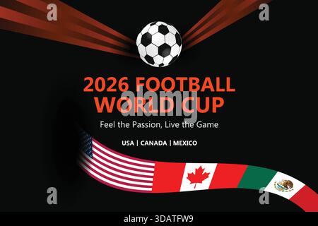 Striscione astratto rosso e nero della Coppa del mondo di calcio 2026 Illustrazione Vettoriale