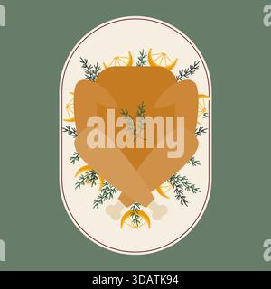 tacchino arrosto. Cena tradizionale per il giorno del Ringraziamento. Illustrazione vettoriale, design piatto Illustrazione Vettoriale