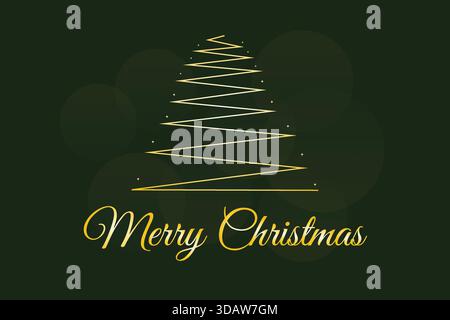 Albero di Natale minimalista dorato su sfondo verde scuro Illustrazione Vettoriale