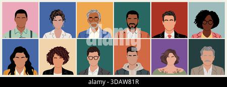 Set vettoriale piatto di avatar diversi senza volto. Illustrazione Vettoriale