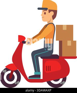 Un uomo con una maglietta gialla sta guidando uno scooter rosso Illustrazione Vettoriale