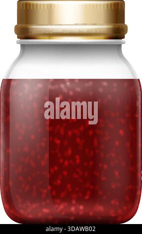 Un vaso di gelatina rossa si trova su uno sfondo bianco Illustrazione Vettoriale