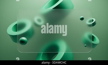 Questo design presenta uno sfondo 3D astratto con forme morbide arrotondate in sfumature di verde, creando un senso di profondità e fluidità. Foto Stock