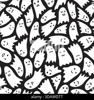 Simpatici fantasmi senza cuciture. Illustrazione vettoriale sfondo piatto. Illustrazione Vettoriale