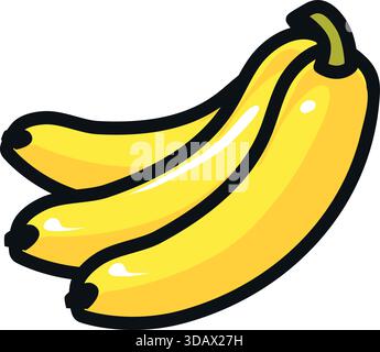 Tre banane sono mostrate in fila, quella centrale è la più grande Illustrazione Vettoriale