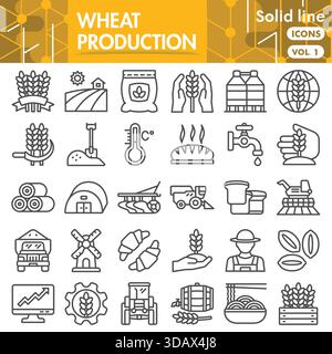 Raccolta o bozzetti per la produzione di grano. icone dei temi dei prodotti flavor in linea segni per il web e le app. Grafica vettoriale isolata su sfondo bianco Illustrazione Vettoriale