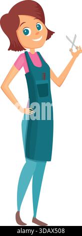 Una donna in grembiule blu con un paio di forbici Illustrazione Vettoriale