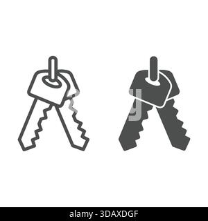 Tasti della vettura a riga e icona continua, concetto di assistenza auto. Grafica vettoriale. Simbolo chiave di accesso serratura auto su sfondo bianco, icona stile contorno per cellulare o Illustrazione Vettoriale