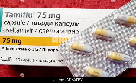 Tamiflu capsula oseltamivir su una confezione blister Foto Stock