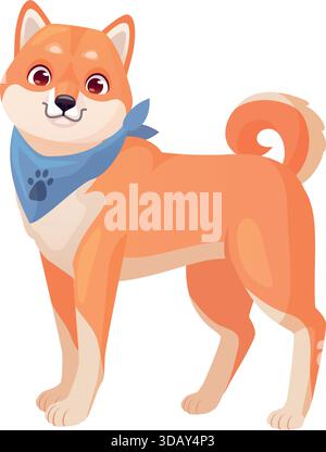 Adorabile cane con pelliccia rossa. Carino cartone animato shiba inu isolato su sfondo bianco Illustrazione Vettoriale