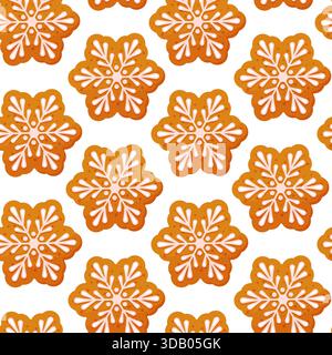 motivo senza cuciture con biscotti al fiocco di neve di pan di zenzero, cottura accogliente durante le vacanze, Illustrazione Vettoriale