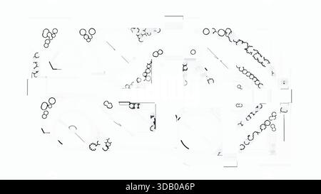 Disegni in linea astratti in bianco e nero con forme geometriche e motivi circolari su uno sfondo bianco pulito, illustrazione digitale. Illustrazione Vettoriale