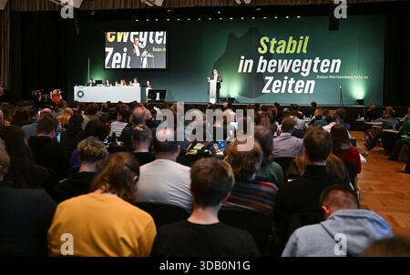 Ludwigsburg, Germania. 13 dicembre 2025. CEM Özdemir, (Alleanza 90/Verdi), candidato principale per le elezioni statali del 2026 nel Baden-Württemberg, parla alla conferenza del partito di stato del suo partito. Il partito adotta il programma elettorale per le elezioni statali del 2026 e elegge il suo comitato esecutivo statale, tra gli altri organi del partito. Crediti: Bernd Weißbrod/dpa/Alamy Live News Foto Stock