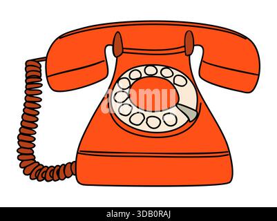 Telefono rotativo rosso vintage con quadrante classico Illustrazione Vettoriale