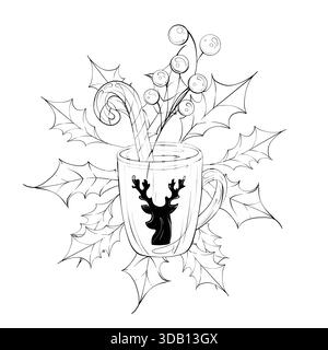 Tazza di vacanza con design renne e decorazioni festive, accogliente e affascinante illustrazione per le celebrazioni invernali e le feste stagionali Illustrazione Vettoriale