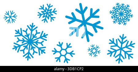 Collezione vettoriale icone fiocco di neve, set di simboli fiocco di neve blu Illustrazione Vettoriale