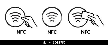 Icona contactless per il pagamento con carta NFC. Logo mobile simbolo rfid smartphone wireless nfc Pay Illustrazione Vettoriale