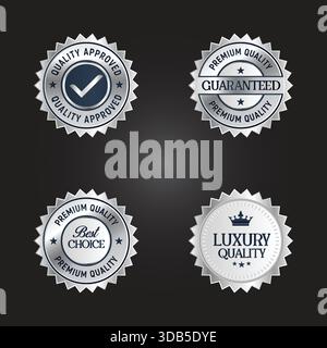 Logo Silver Quality Seal Premium Quality Seal Vector Design Pack. Logo Luxury Approved grafica vettoriale modificabile Illustrazione Vettoriale