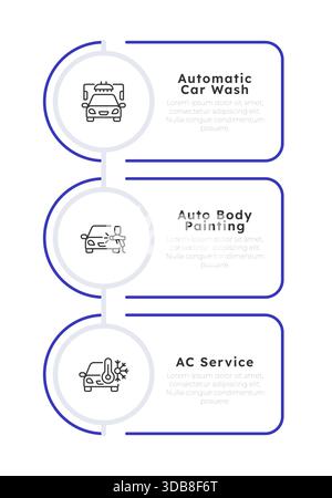 Infografica dei servizi di manutenzione auto in 3 fasi Illustrazione Vettoriale