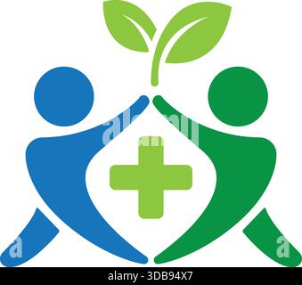 Salute e benessere persone con Leaf Logo Vector Design Illustrazione Vettoriale