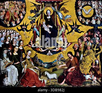 Maestro della glorificazione della Vergine (attivo a Colonia, XV secolo ) la glorificazione della Vergine 1470 Germania tedesca ( glorificazione della Vergine maria alta risoluzione fotografia d'archivio ... la glorificazione della Vergine Maria si riferisce alla venerazione cristiana e all'esaltazione di Maria, madre di Gesù, soprattutto attraverso la sua assunzione in cielo, celebrandola come Regina del cielo, madre di Dio, ed esemplare di fede, ) Foto Stock