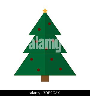 Immagine dell'abete di Natale. Simbolo della decorazione natalizia. Topper con stella gialla. Elemento Vector Holiday. Illustrazione Vettoriale
