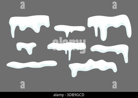 Set di elementi del paraspruzzi. Gelo invernale bianco. Texture fluida e ghiacciata. Concetto del freddo vettoriale. Illustrazione Vettoriale