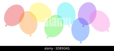 Palloncini colorati per feste. Oggetti trasparenti volanti. Forme di sfera sovrapposte. Elemento celebrativo vettoriale. Illustrazione Vettoriale