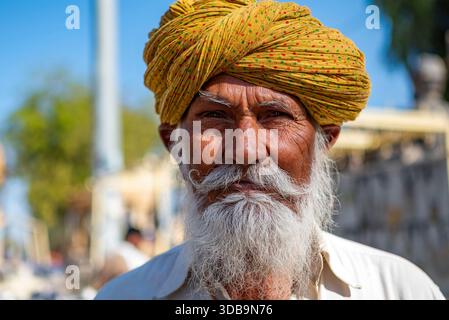 Ritratto di un uomo indiano che indossa un turbante tradizionale Foto Stock