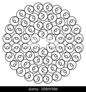 Composizione di ripetizione circolare. Molte icone sorridenti. Contorno faccia ripetuta. Illustrazione vettoriale del doodle. EPS 10. Illustrazione Vettoriale