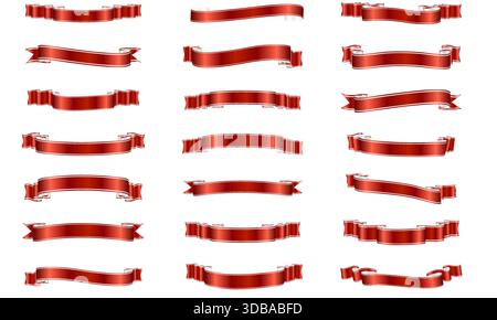 Illustrazione classica vettoriale a scorrimento lucido per striscioni con nastro rosso. Illustrazione Vettoriale