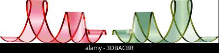 Nastro trasparente natalizio nastri in vetro a spirale che galleggiano, striscia colorata con colori sfumati, bobine trasparenti ritorte. Moderno astratto Illustrazione Vettoriale