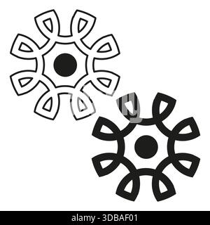 Icona del fiore astratto. Elemento circolare geometrico. Vettore riempimento contorno. Set di design bianco e nero. EPS 10. Illustrazione Vettoriale