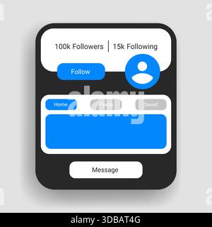 Moderna interfaccia utente dell'app mobile della pagina del profilo dei social media con layout pulito e design dell'interfaccia orientato all'utente Illustrazione Vettoriale