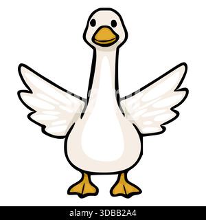 Affascinante illustrazione vettoriale di un'oca amichevole con ali allungate, caratterizzata da un design semplice e pulito e un'espressione giocosa. Illustrazione Vettoriale