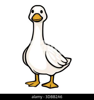 Un'affascinante illustrazione vettoriale dei cartoni animati di un'oca bianca con i piedi intrecciati di arancione brillante e un becco giallo, realizzata in uno stile semplice e pulito con audacia Illustrazione Vettoriale