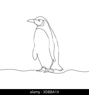 Pinguino a linea continua. Disegno minimalista degli uccelli. Arte su una linea. Vettore animale artico. Illustrazione Vettoriale