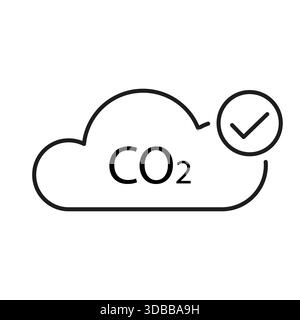 Controllo delle emissioni di CO2. Vettore segno di spunta cloud. Simbolo di riduzione delle emissioni di carbonio. Elemento a basso impatto climatico Illustrazione Vettoriale
