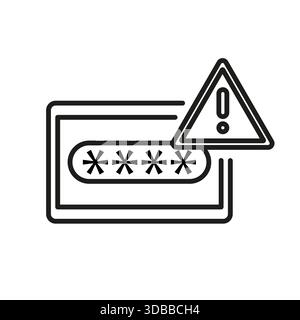 Icona di avvertenza password. Allarme di sicurezza debole. Vettore a quattro cifre. Simbolo di rischio di attenzione Illustrazione Vettoriale