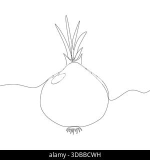 Icona delle verdure a cipolla. Disegno a linea singola. Il simbolo del cibo biologico Vector. Illustrazione minimalista dell'impianto. Illustrazione Vettoriale