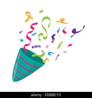 Icona popper a strisce. Vettore di esplosione dei coriandoli. Festa colorata. Simbolo della decorazione natalizia. Illustrazione Vettoriale