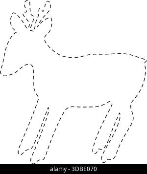 Illustrazione vettoriale isolata di un esercizio per lo sviluppo delle capacità di scrittura. Attività in età prescolare per rintracciare un cervo. Illustrazione Vettoriale