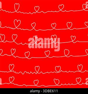 Cuori carini, motivo senza cuciture. Illustrazione vettoriale. Il cuore di Valentine è isolato su uno sfondo rosso. Adatto per la stampa su tessuti, album Illustrazione Vettoriale