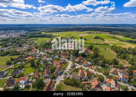 Veduta aerea della regione intorno a Haimendorf, un distretto di Roethenbach sul fiume Pegnitz nella Franconia media Foto Stock